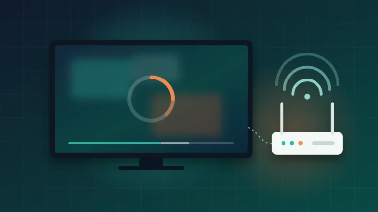 Illustration of a TV showing a loading ring next to a Wi-Fi router