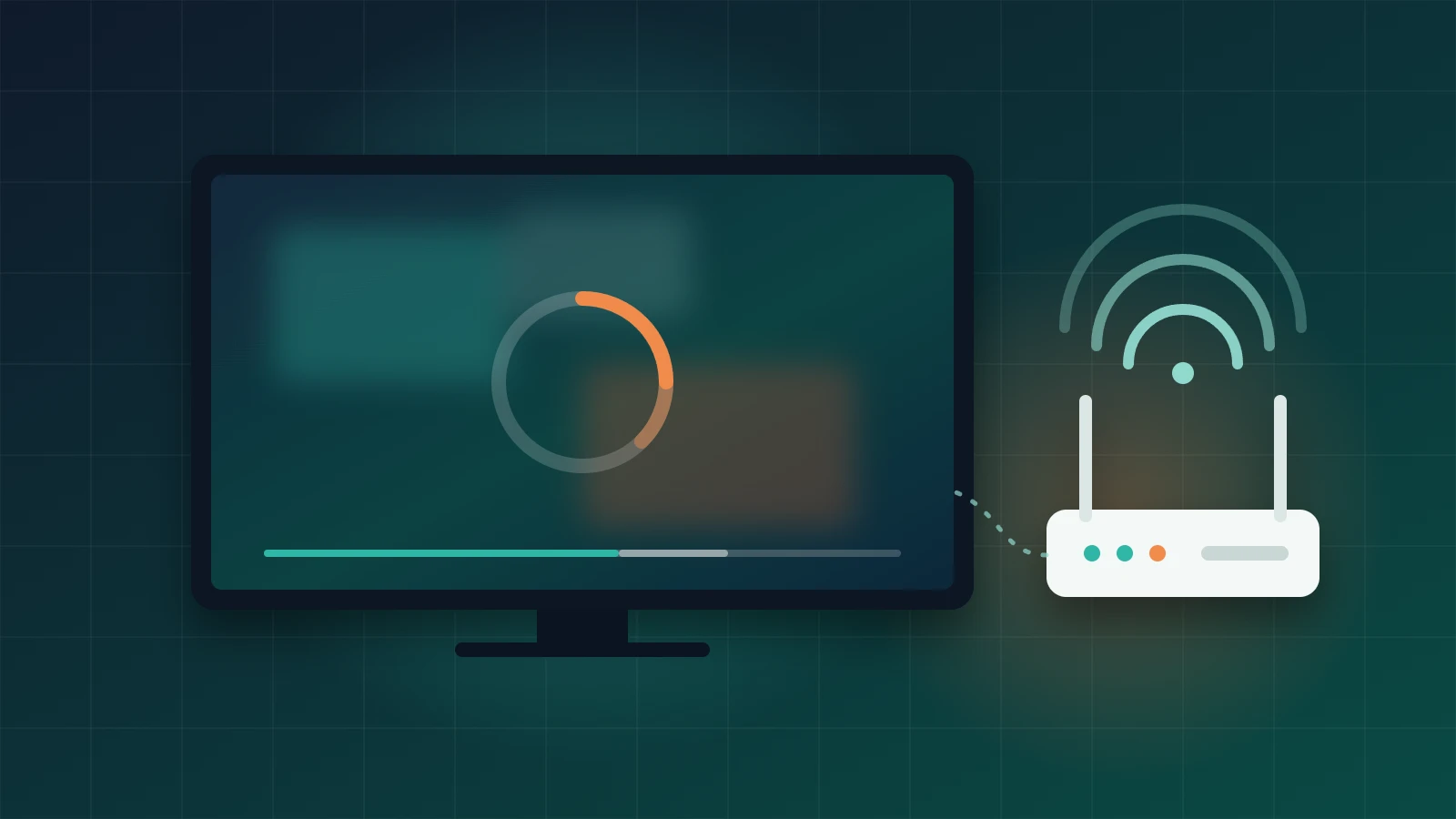 Illustration of a TV showing a loading ring next to a Wi-Fi router